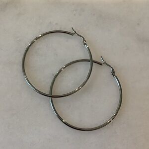 Silver Stainless Steel Hoop Earrings, Brand New